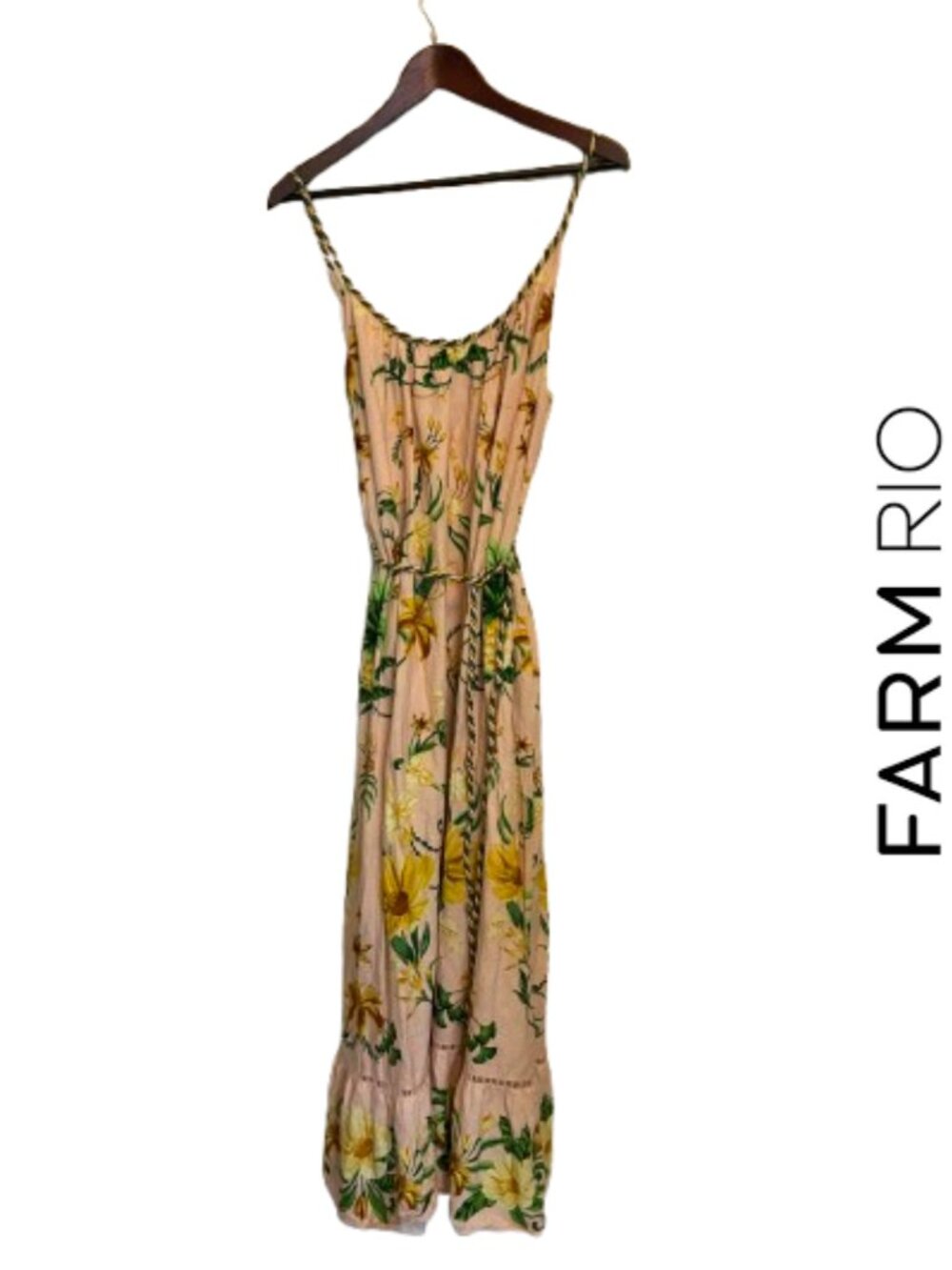 FARM Rio Botanical Beauty Pink Floral Maxi Dress Linen Blend Size L - Picture 4 of 6